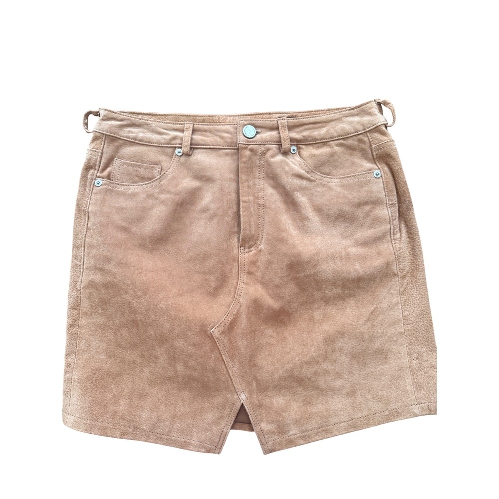 BLANKNYC Tan Suede Leather Mini Skirt Size 27 Lined Boho Western